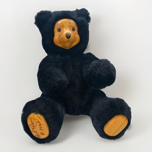 Robert Raikes Vintage 1989 SIGNED Stuffed Bear With Wooden Face & Feet EUC